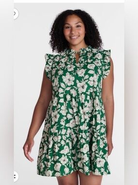 Tiered cotton, mini dress with flutter sleeves